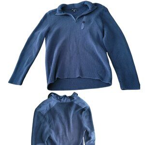 Kenneth Cole New York Navy Blue 1/4 Zip Pullover w Elbow Patches